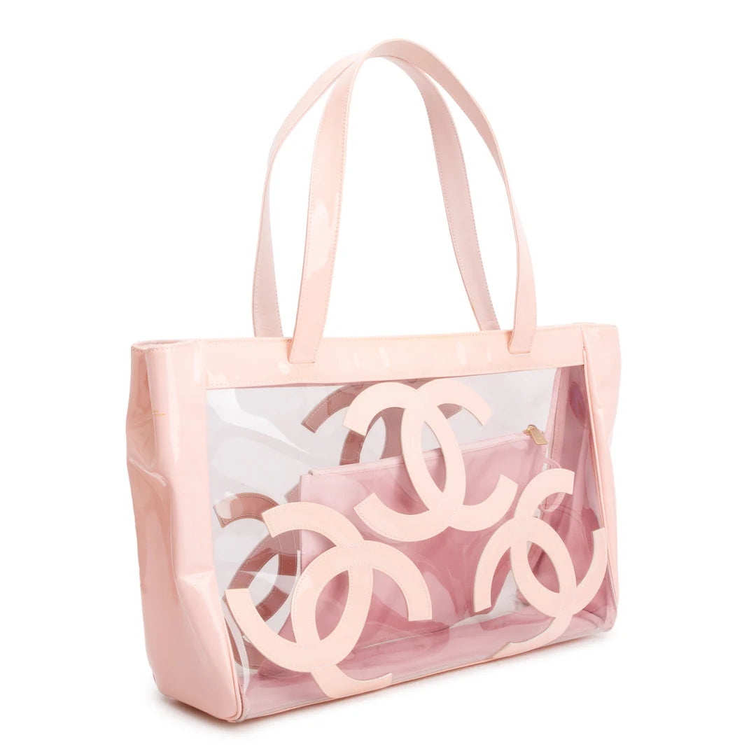 Pink Patent Leather Transparent PVC Triple CC Logo Tote