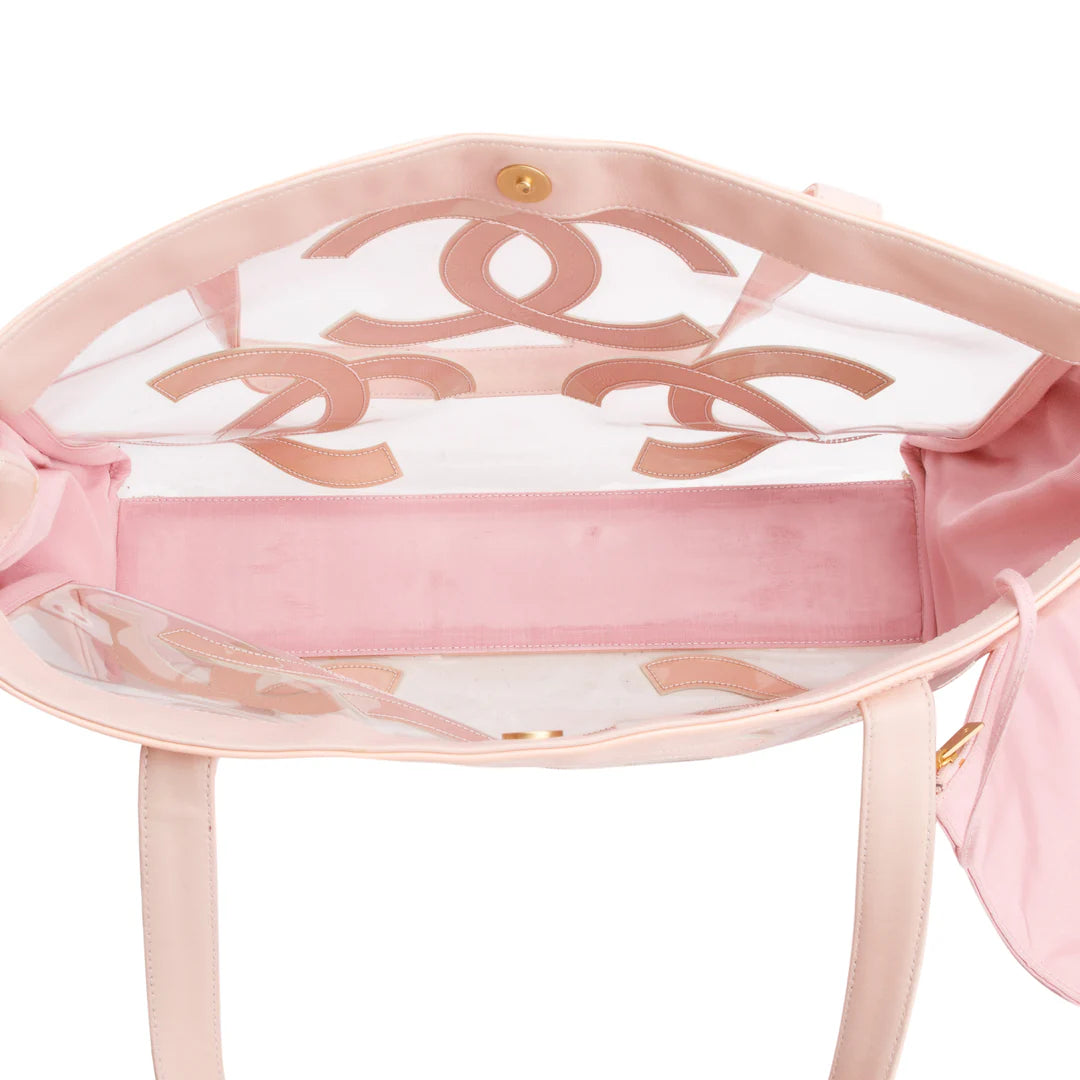 Pink Patent Leather Transparent PVC Triple CC Logo Tote