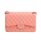 Pink Quilted Lambskin Leather Classic Jumbo Double Flap Bag w/ Authenticity Card