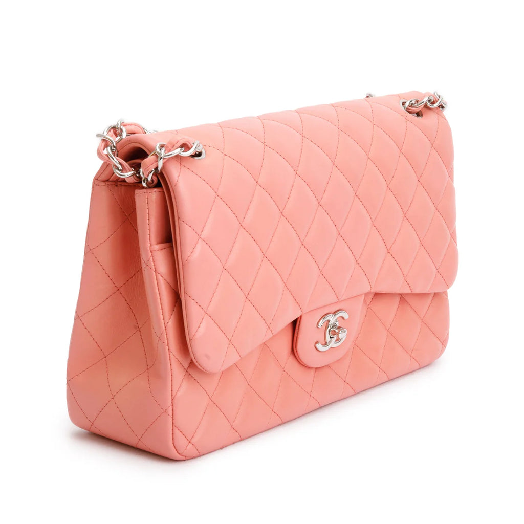 Pink Quilted Lambskin Leather Classic Jumbo Double Flap Bag w/ Authenticity Card