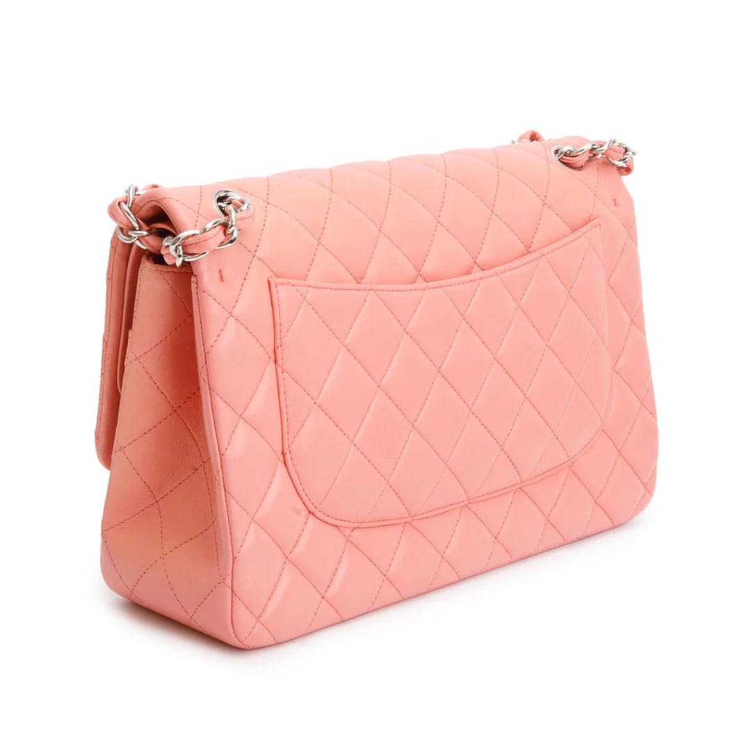 Pink Quilted Lambskin Leather Classic Jumbo Double Flap Bag w/ Authenticity Card