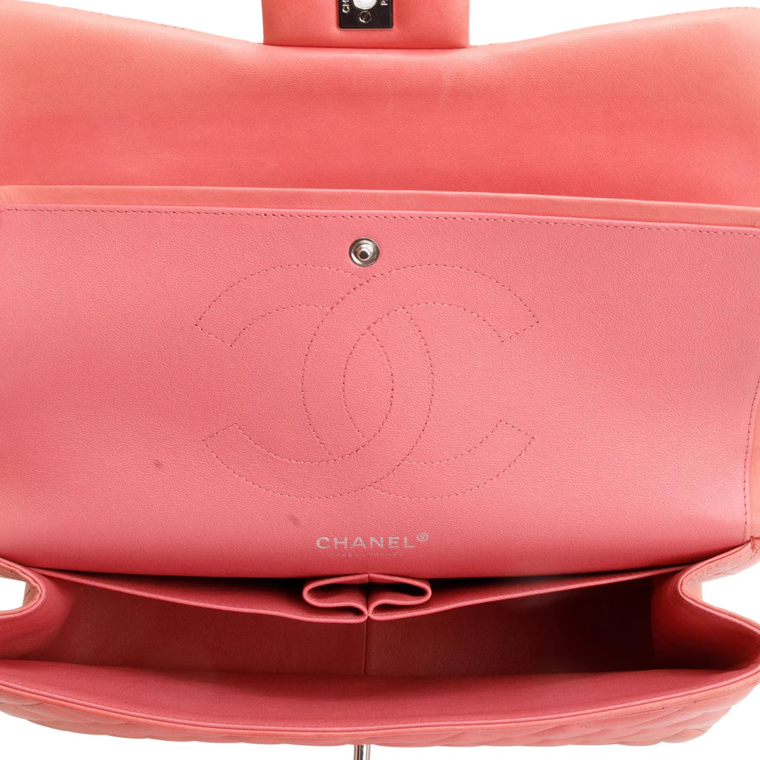 Pink Quilted Lambskin Leather Classic Jumbo Double Flap Bag w/ Authenticity Card