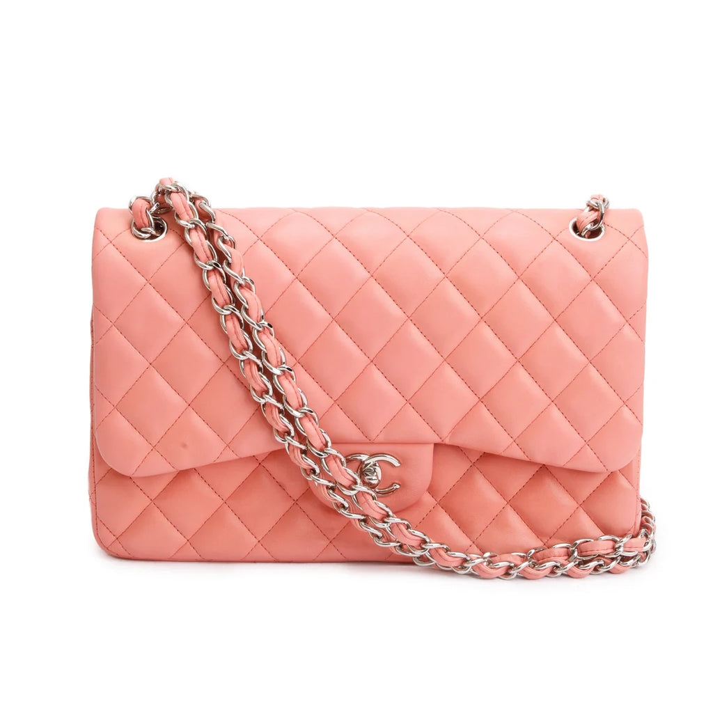 Pink Quilted Lambskin Leather Classic Jumbo Double Flap Bag w/ Authenticity Card