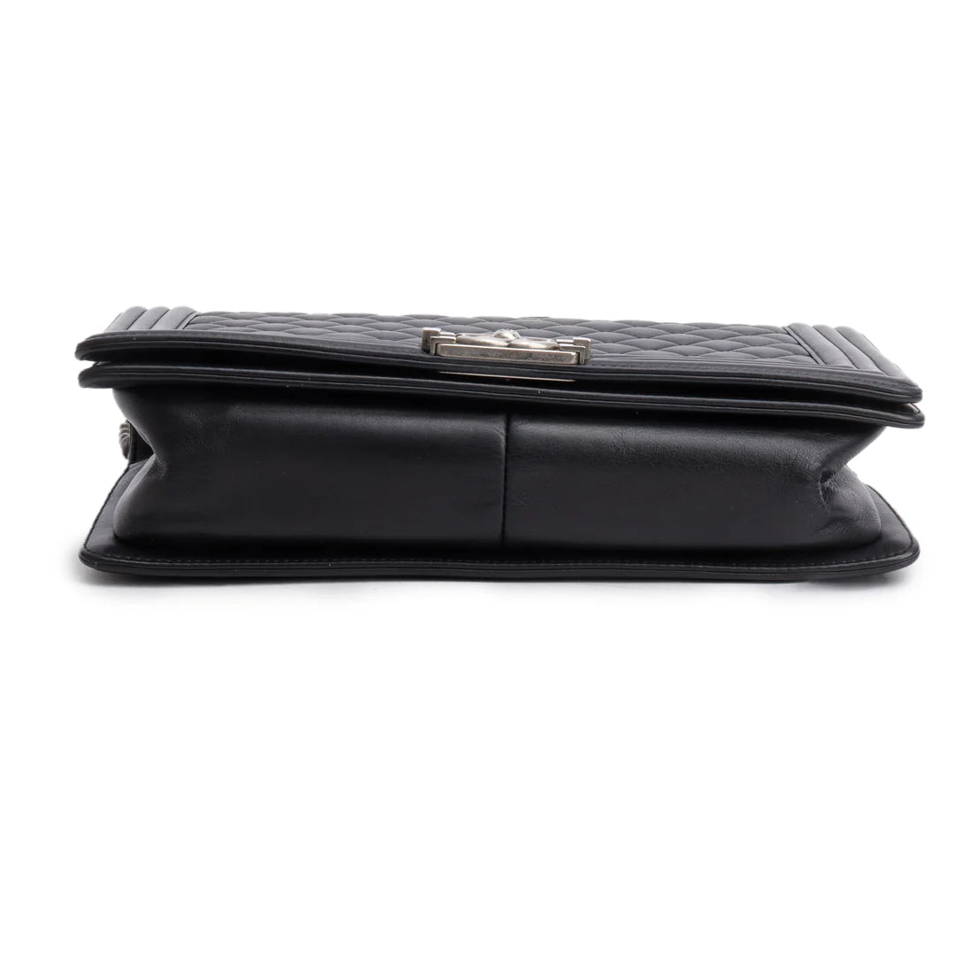 Black Quilted Lambskin Leather Large Boy Bag
