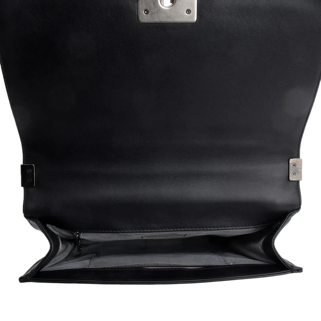 Black Quilted Lambskin Leather Large Boy Bag