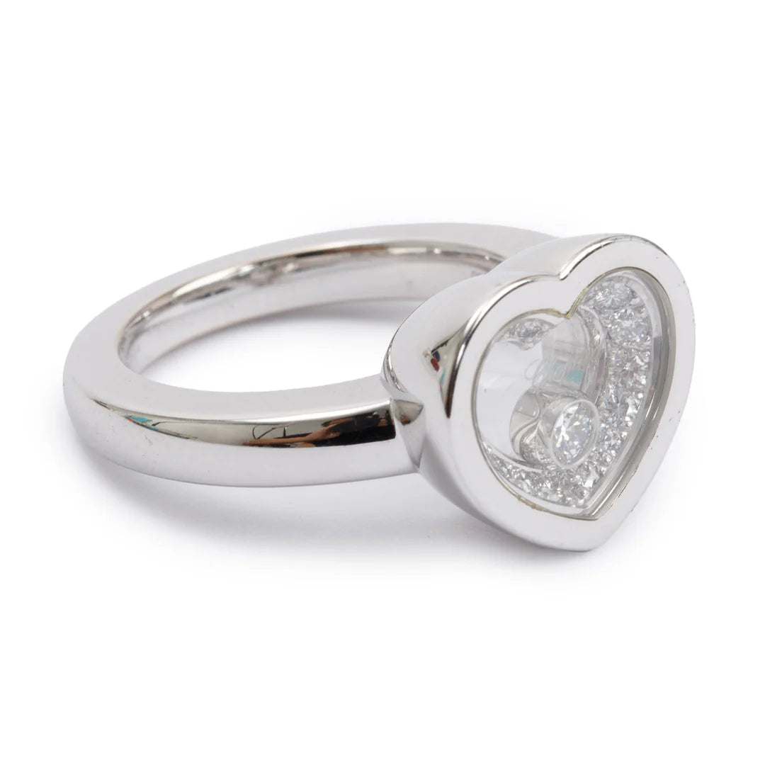 18k White Gold Happy Diamonds Heart Ring, Size 6