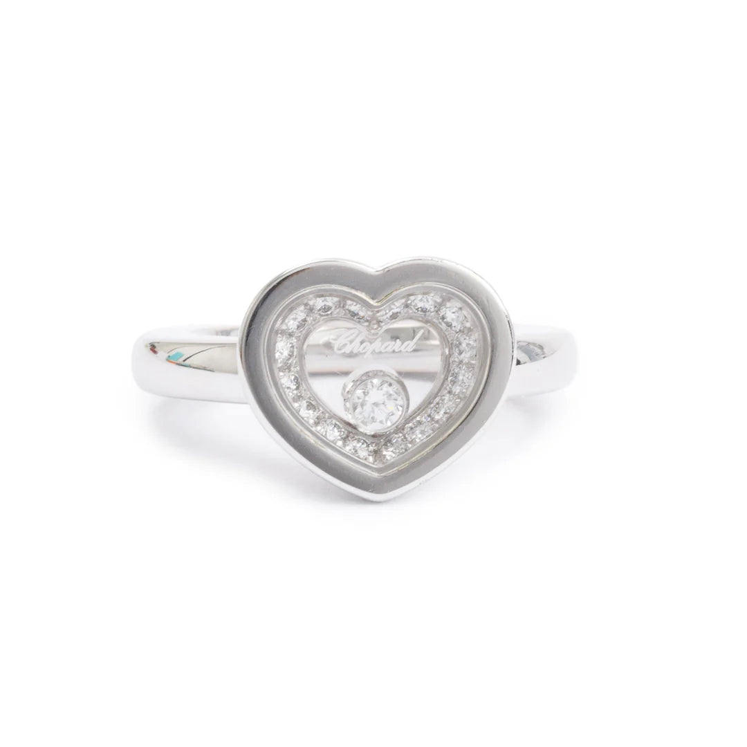 18k White Gold Happy Diamonds Heart Ring, Size 6