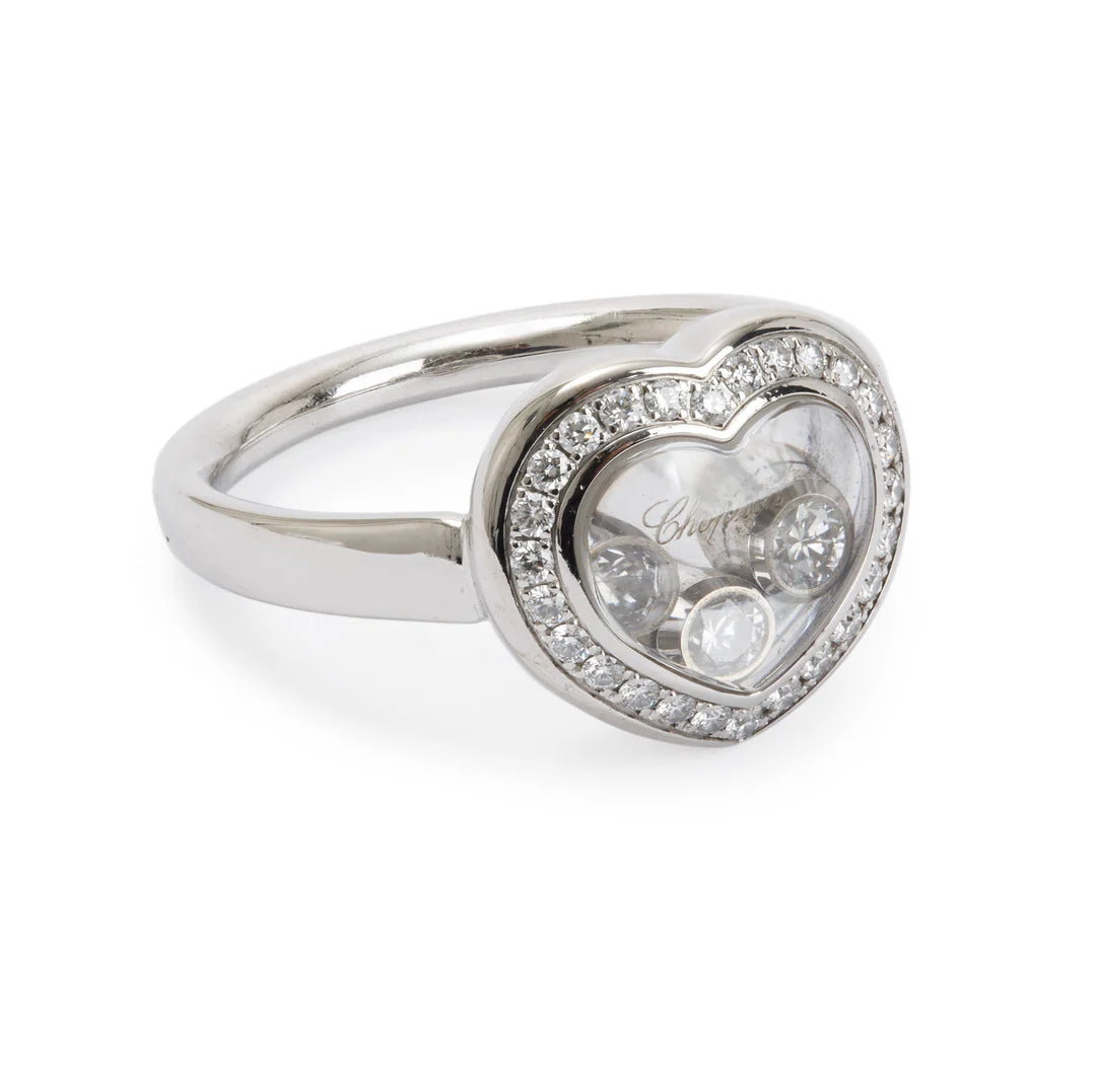 18k White Gold Happy Diamonds Icons Heart Ring, Size 4.5