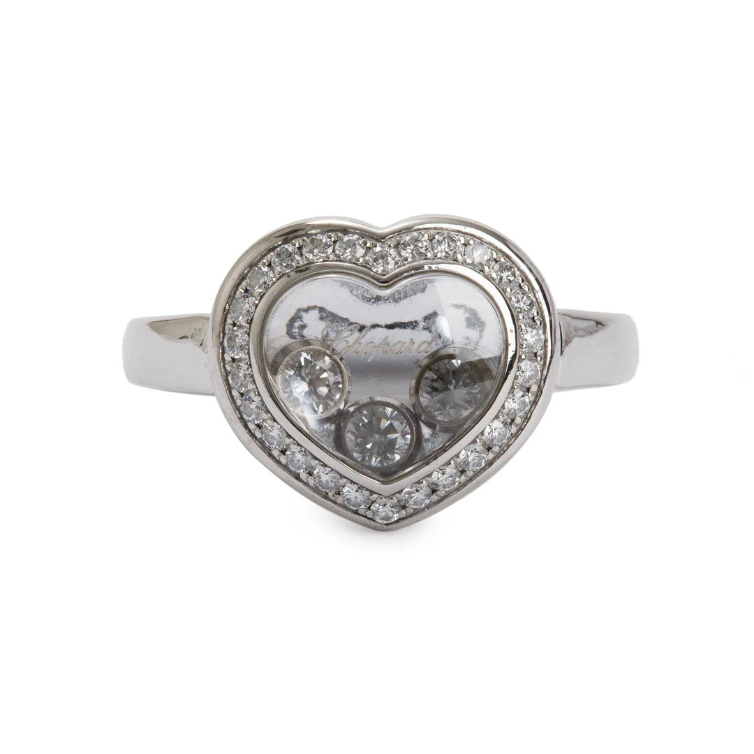 18k White Gold Happy Diamonds Icons Heart Ring, Size 4.5