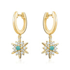 14K Gold Sunburst Turquoise Huggie Earrings