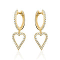 14k gold diamond pave set heart earrings
