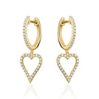14k gold diamond pave set heart earrings