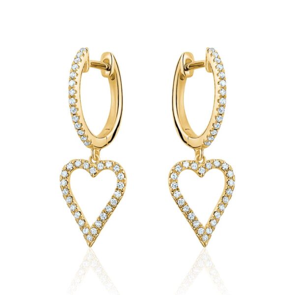 14k gold diamond pave set heart earrings