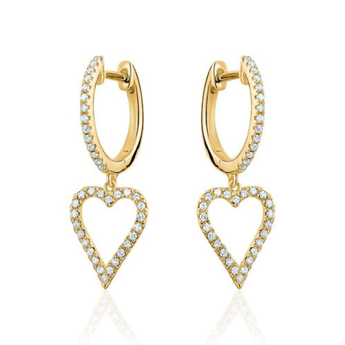 14k gold diamond pave set heart earrings