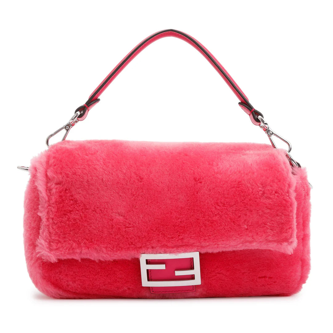 Pink Shearling Baguette NM Shoulder Bag