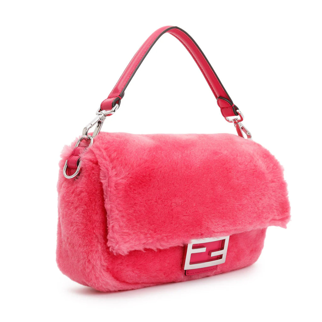 Pink Shearling Baguette NM Shoulder Bag