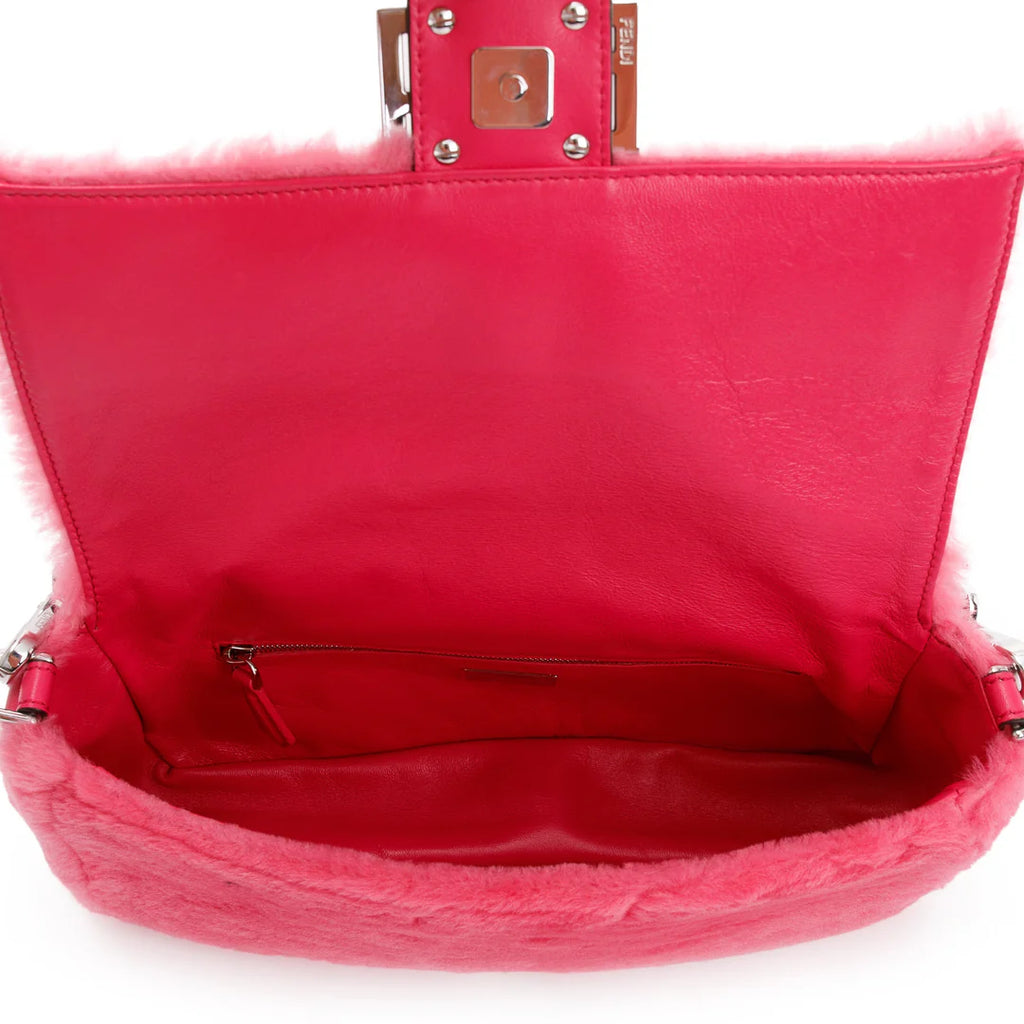 Pink Shearling Baguette NM Shoulder Bag