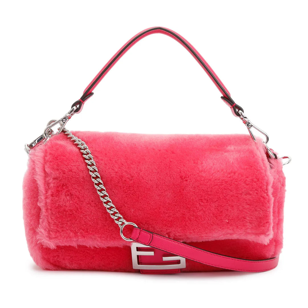 Pink Shearling Baguette NM Shoulder Bag