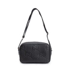 Black Leather Jumbo GG Medium Messenger Bag