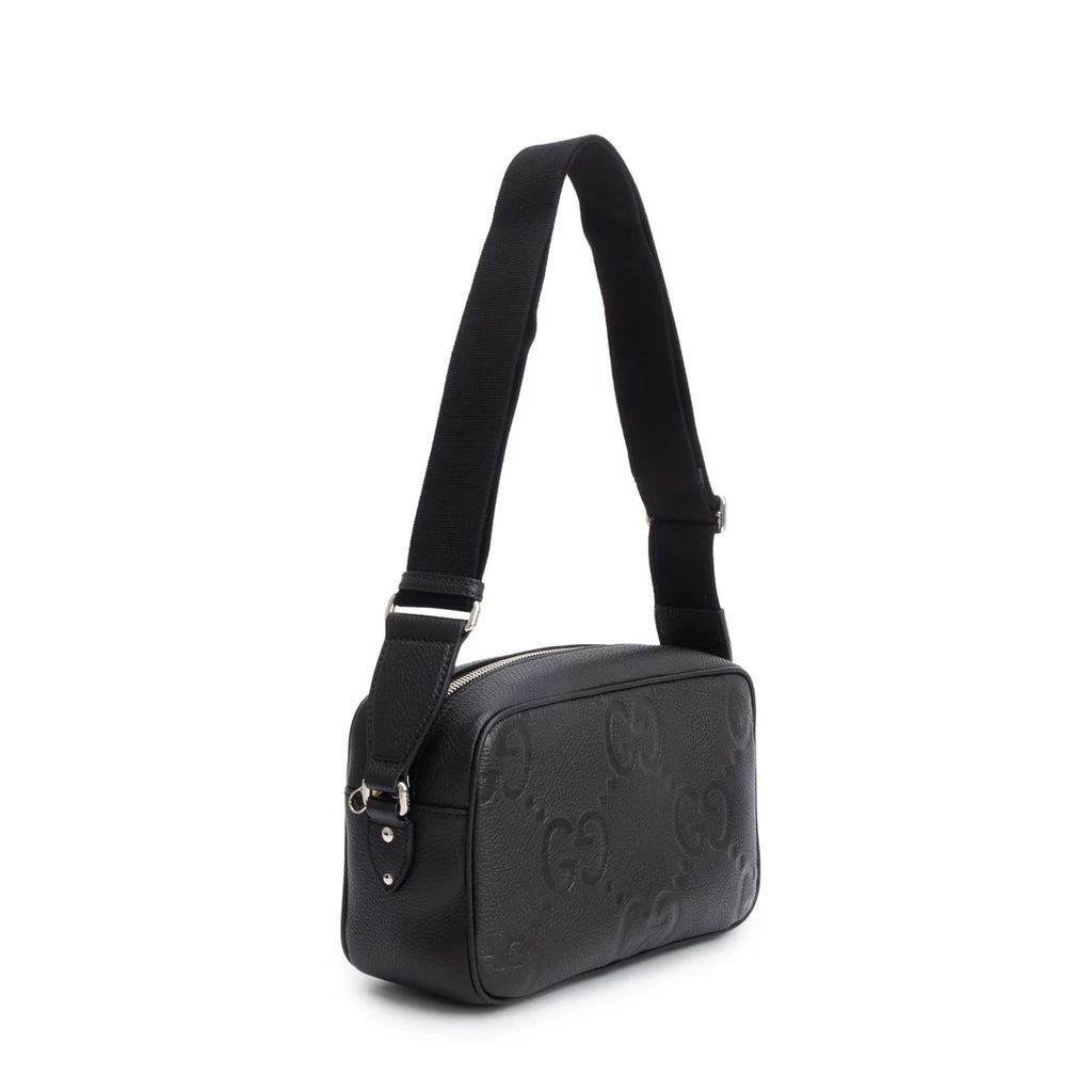 Black Leather Jumbo GG Medium Messenger Bag