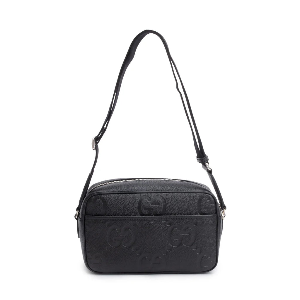 Black Leather Jumbo GG Medium Messenger Bag