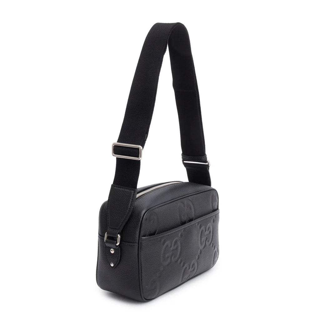 Black Leather Jumbo GG Medium Messenger Bag