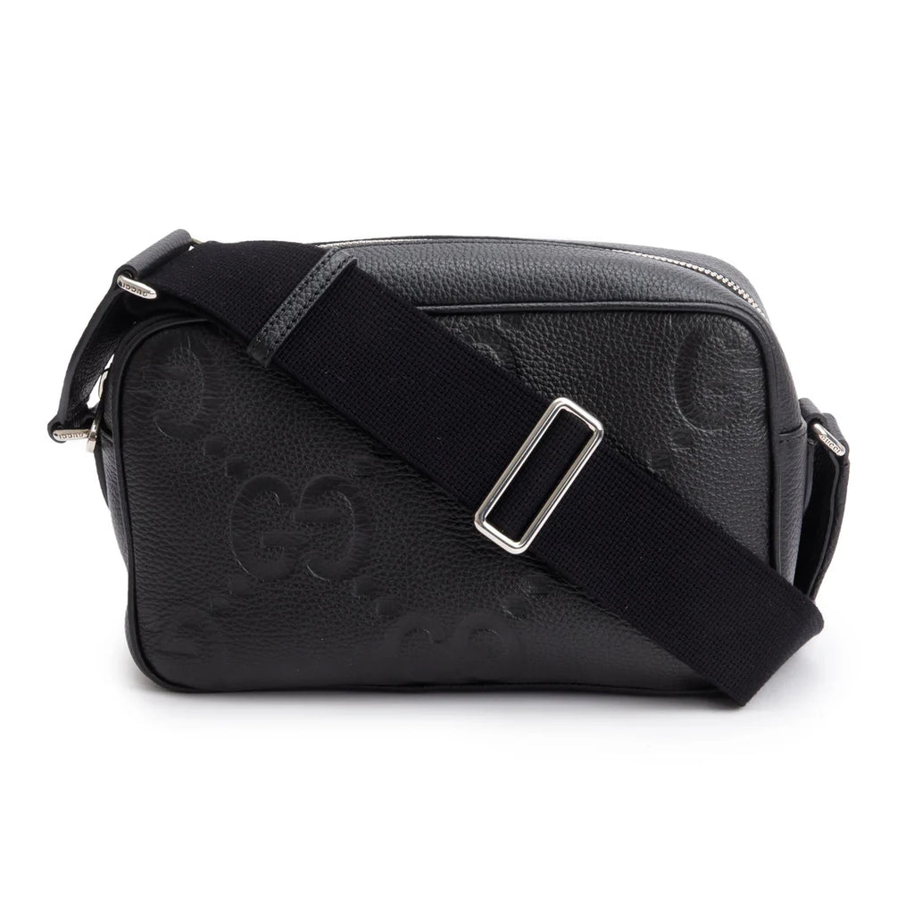 Black Leather Jumbo GG Medium Messenger Bag