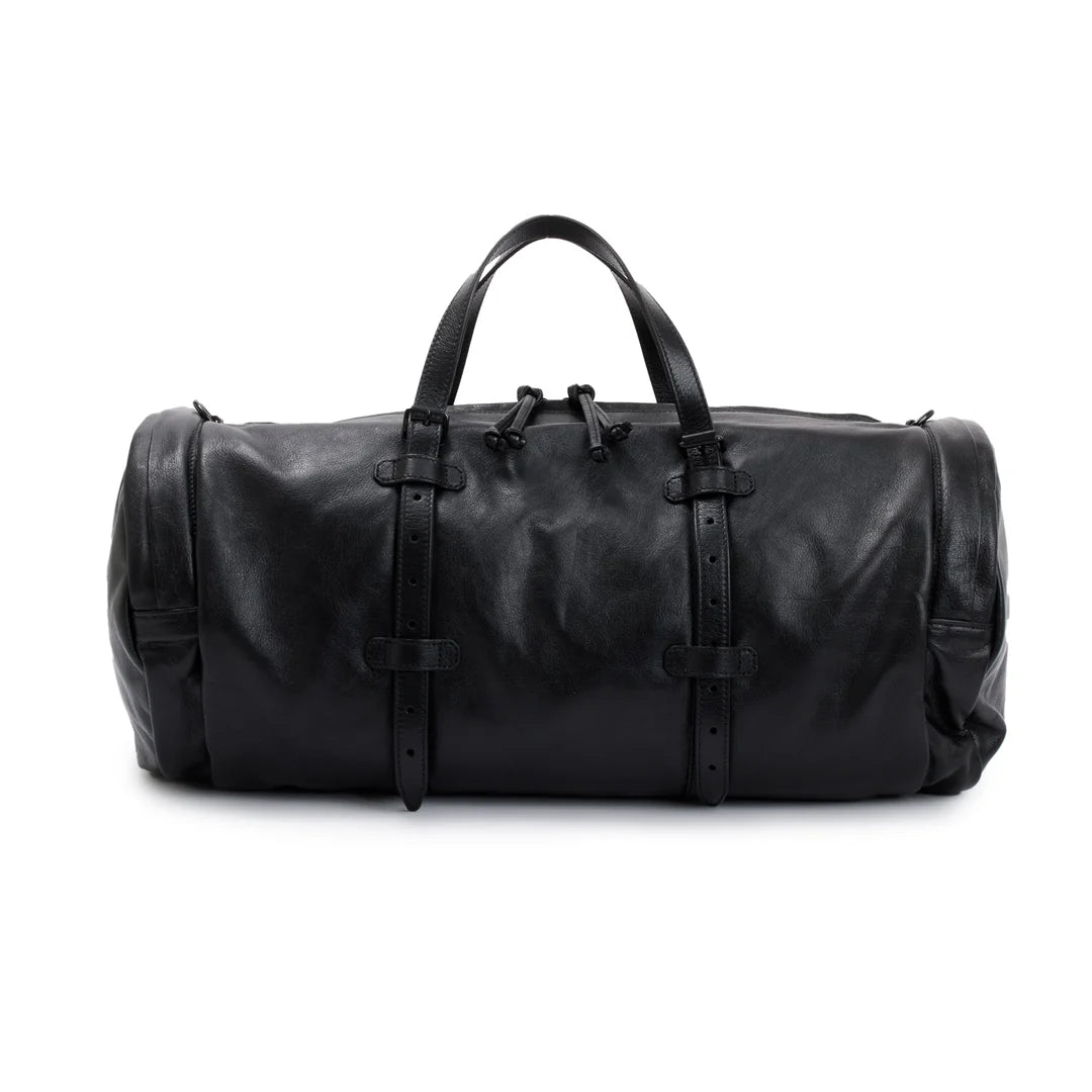 Black Leather Large Duffle Bag with Tonal Double G w/ Strap