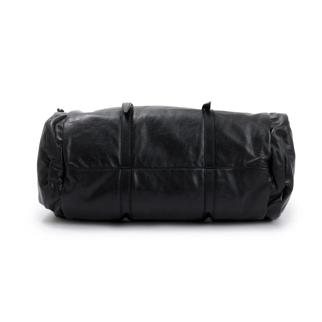 Black Leather Large Duffle Bag with Tonal Double G w/ Strap