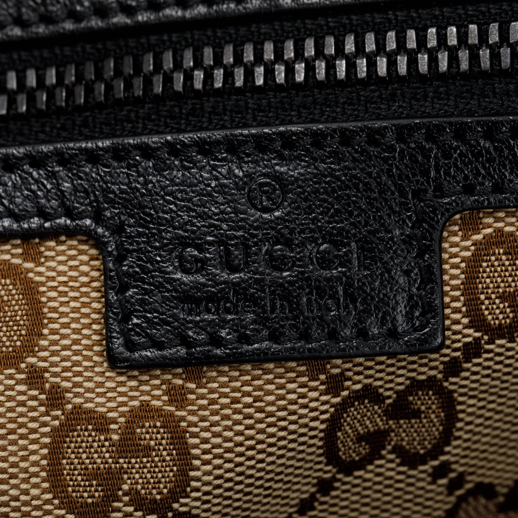 Black Leather Large Duffle Bag with Tonal Double G w/ Strap