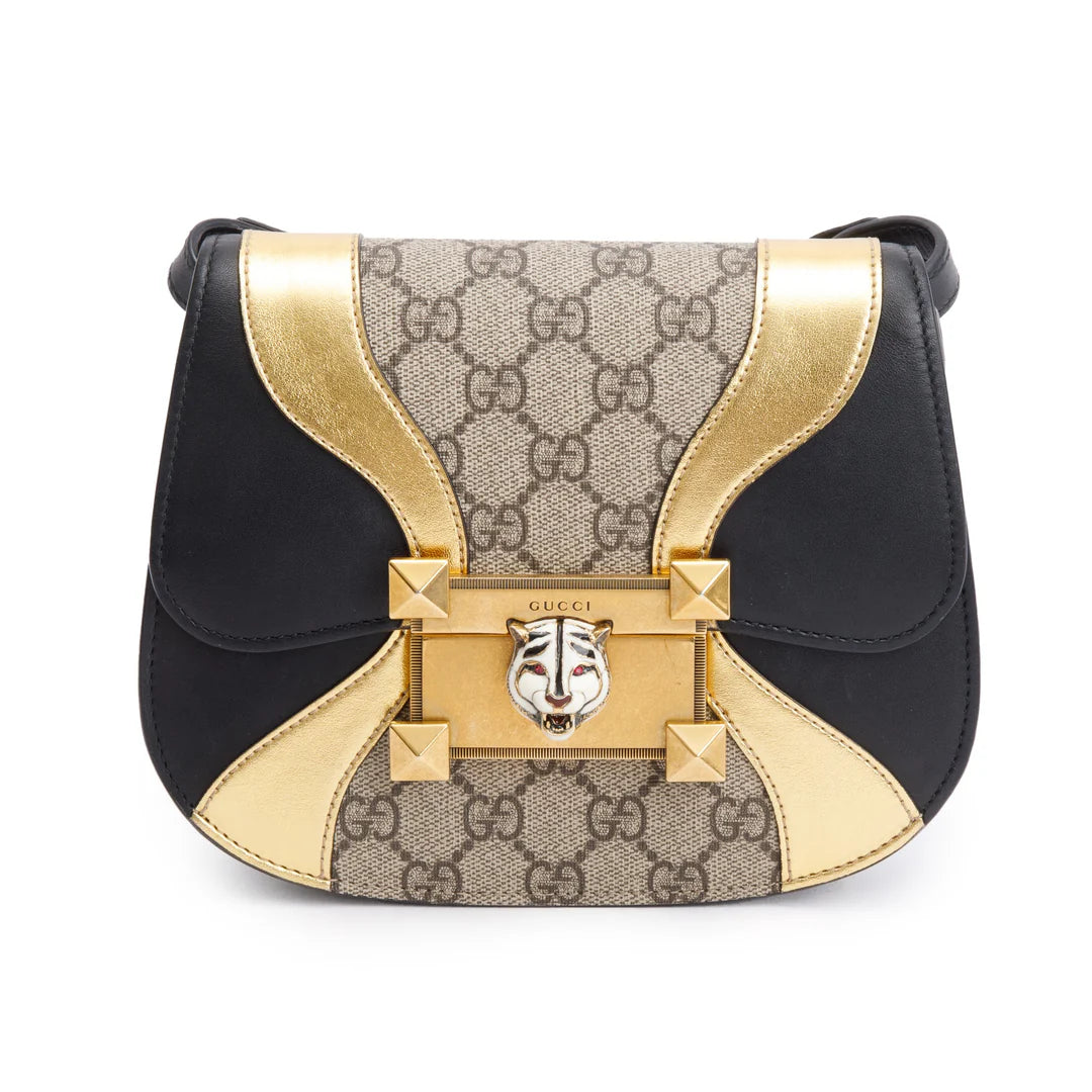 Black/Gold Calfskin Leather GG Supreme Osiride Crossbody Bag