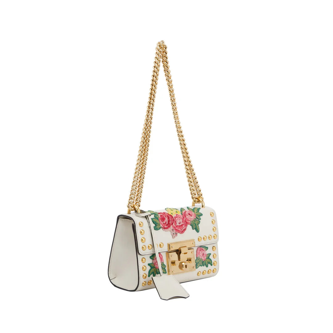 Embroidered Studded Small GG Padlock Shoulder Bag