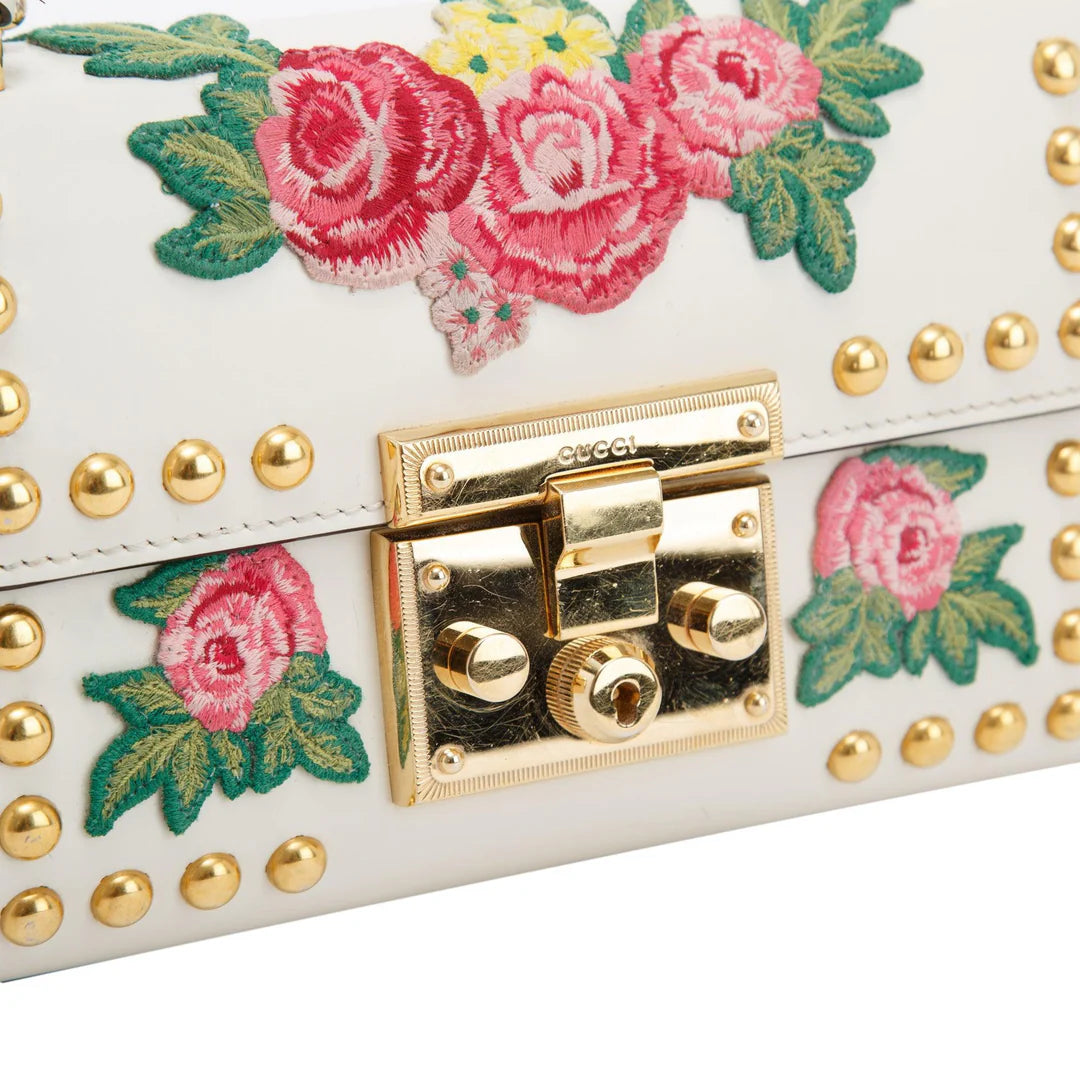 Embroidered Studded Small GG Padlock Shoulder Bag