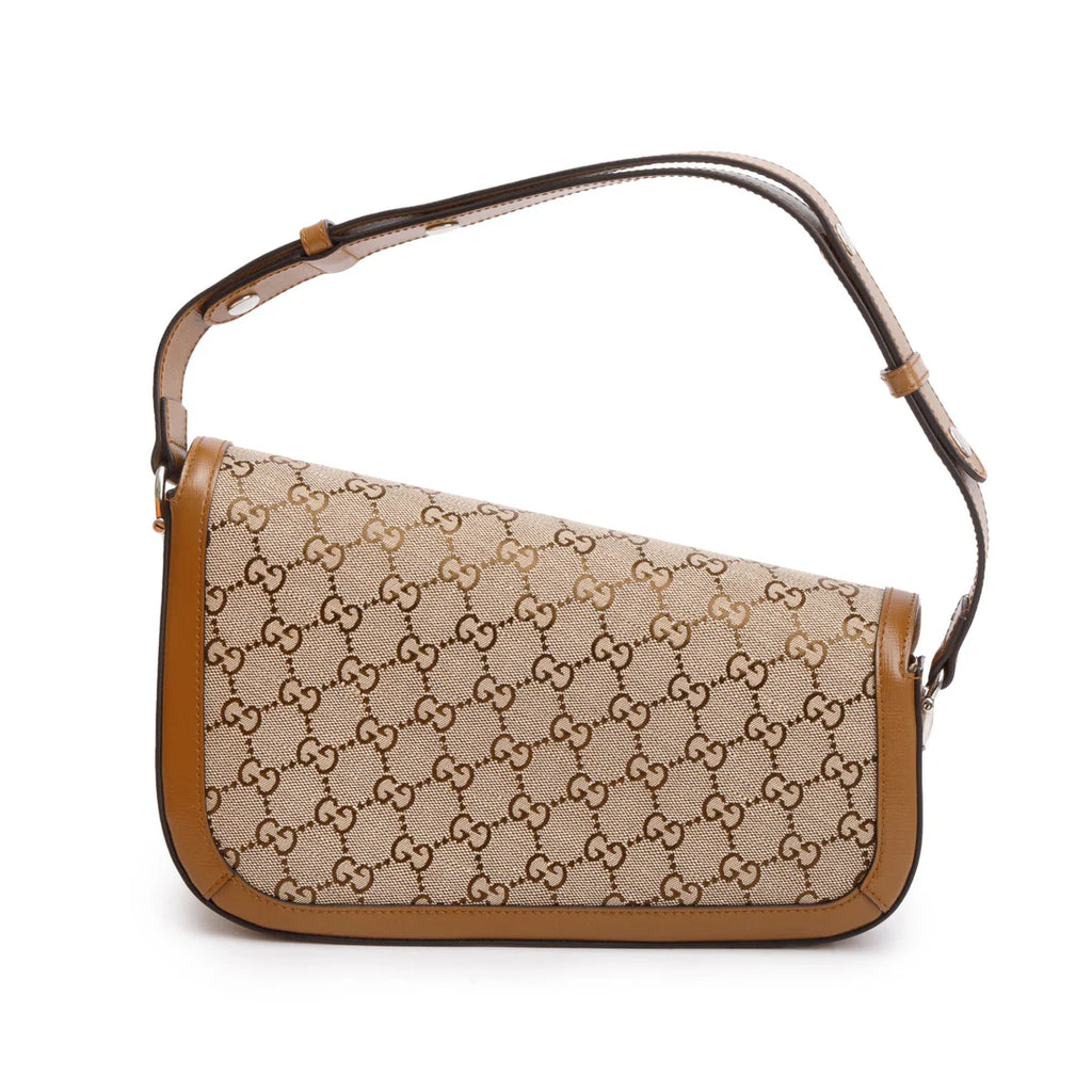 GG Canvas Brown Leather Trim Horsebit 1955 Small Shoulder Bag w/ Box