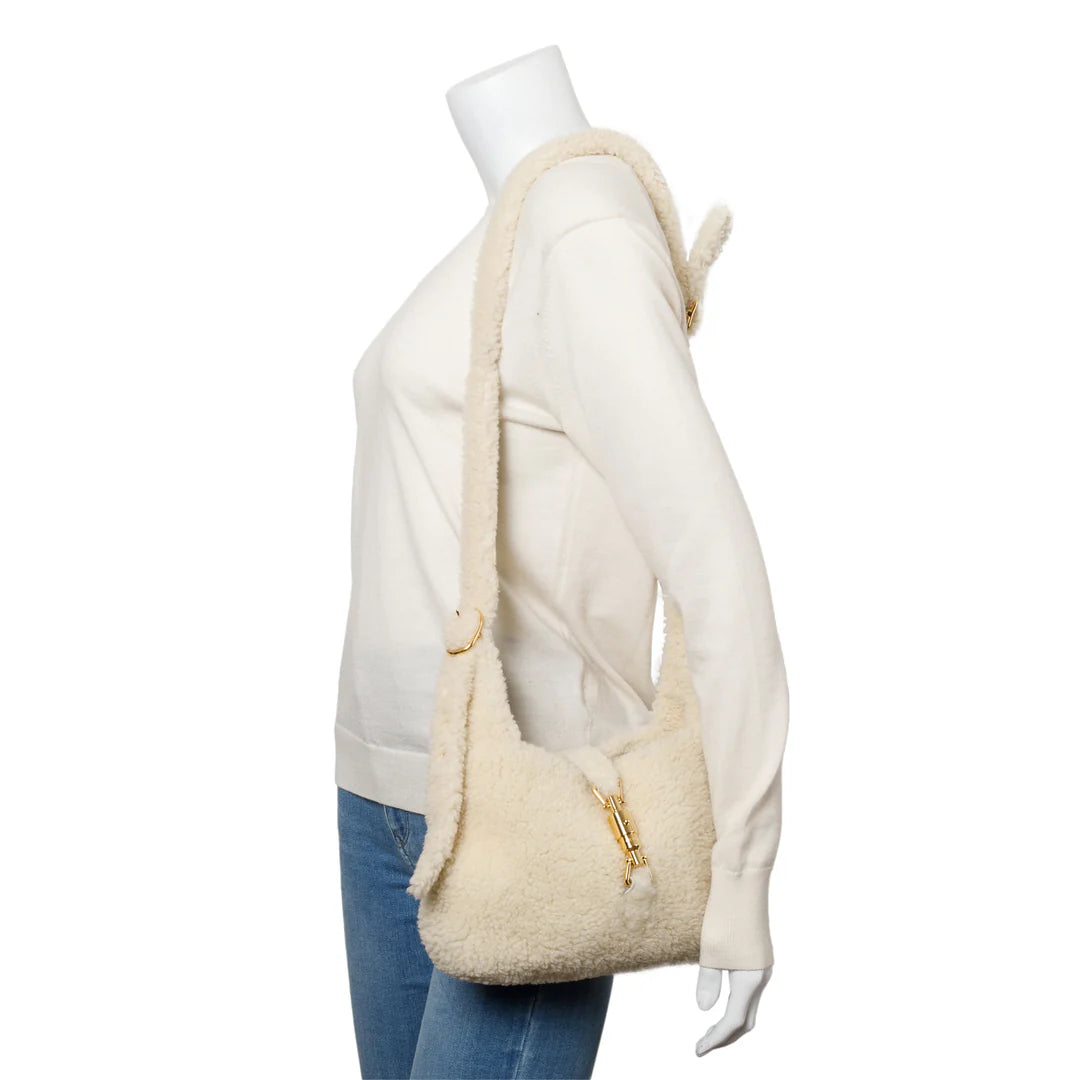 Ivory Shearling Small Jackie 1961 Shoulder Bag w/ Strap