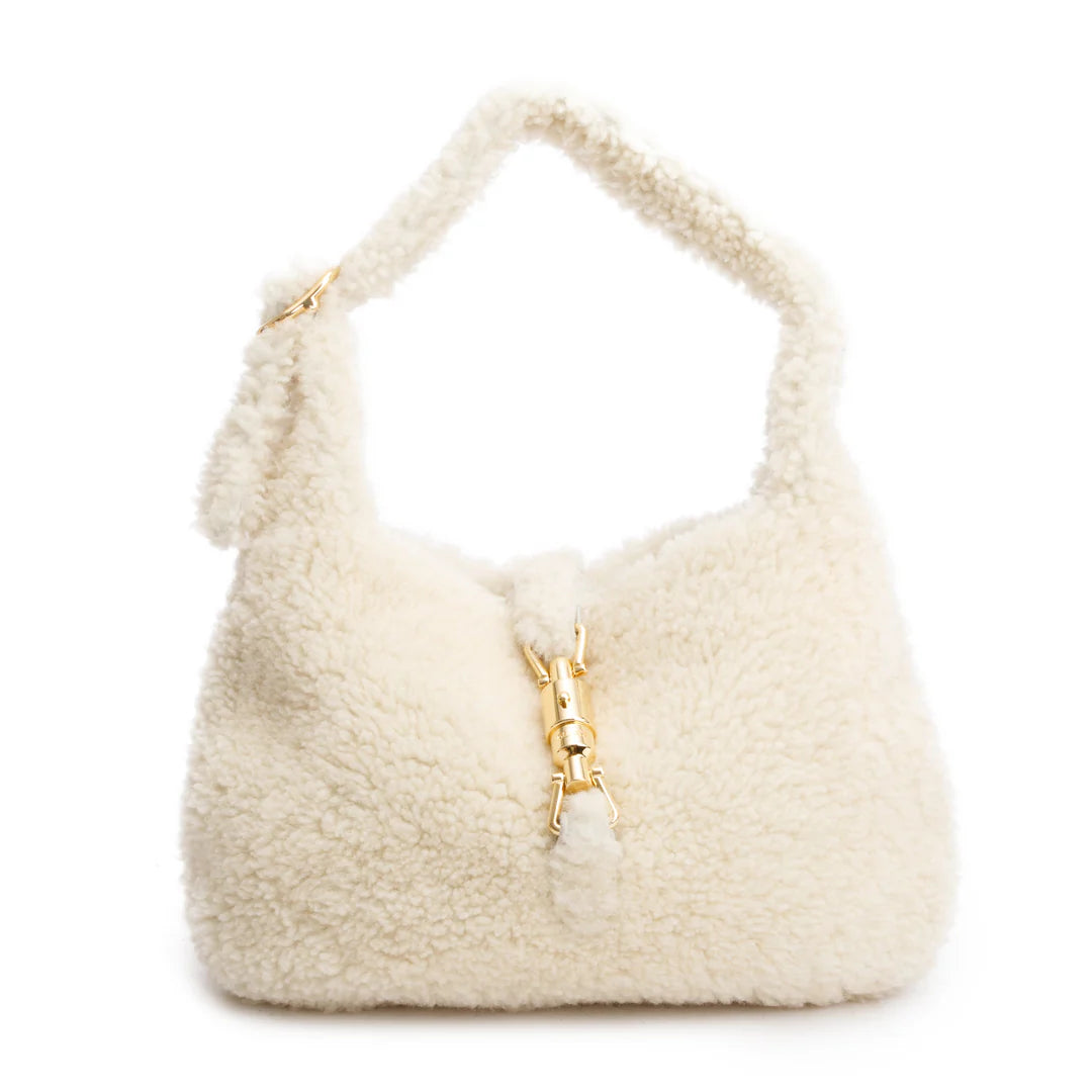 Ivory Shearling Small Jackie 1961 Shoulder Bag w/ Strap