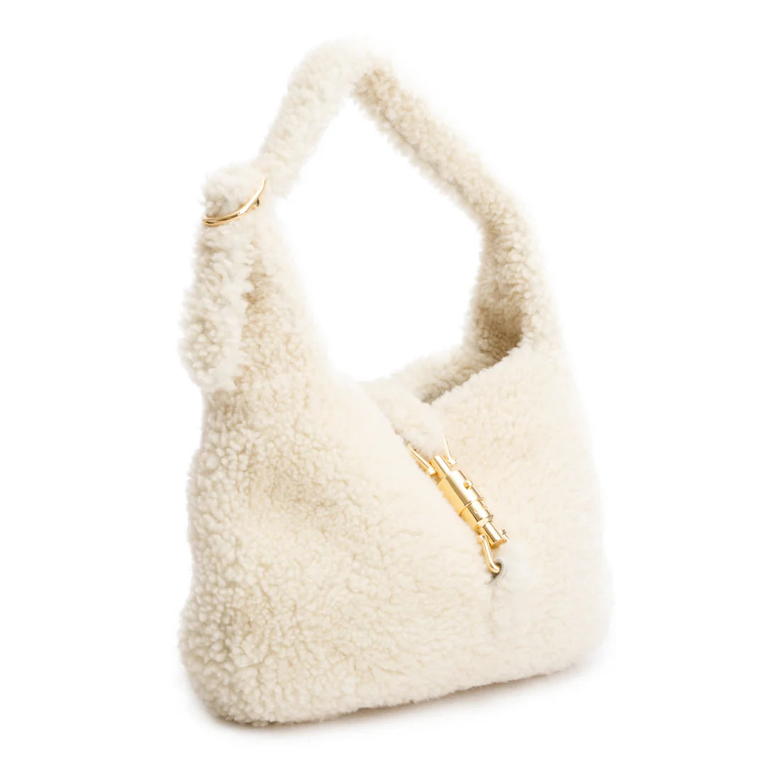Ivory Shearling Small Jackie 1961 Shoulder Bag w/ Strap