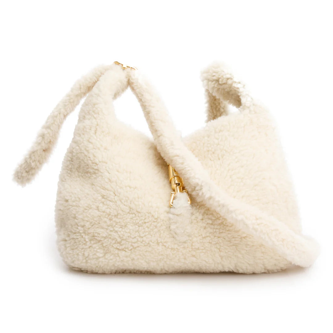 Ivory Shearling Small Jackie 1961 Shoulder Bag w/ Strap