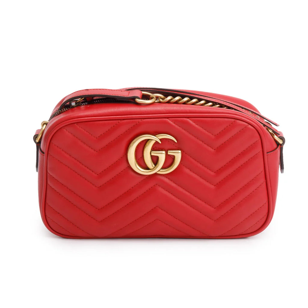 Red GG Marmont Matelasse Small Shoulder Bag