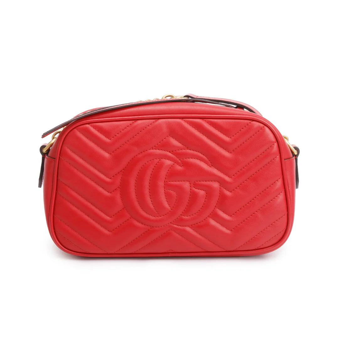 Red GG Marmont Matelasse Small Shoulder Bag