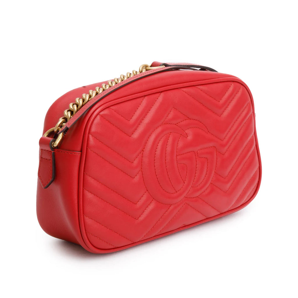 Red GG Marmont Matelasse Small Shoulder Bag