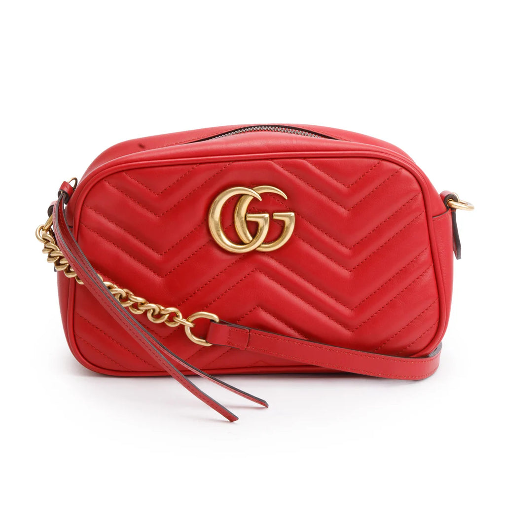 Red GG Marmont Matelasse Small Shoulder Bag