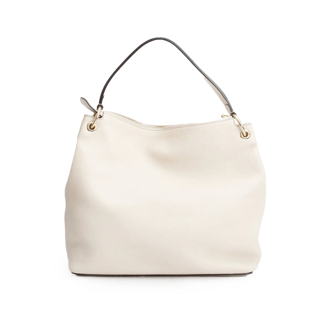 White Pebbled Calfskin Leather Convertible Soho Hobo Bag