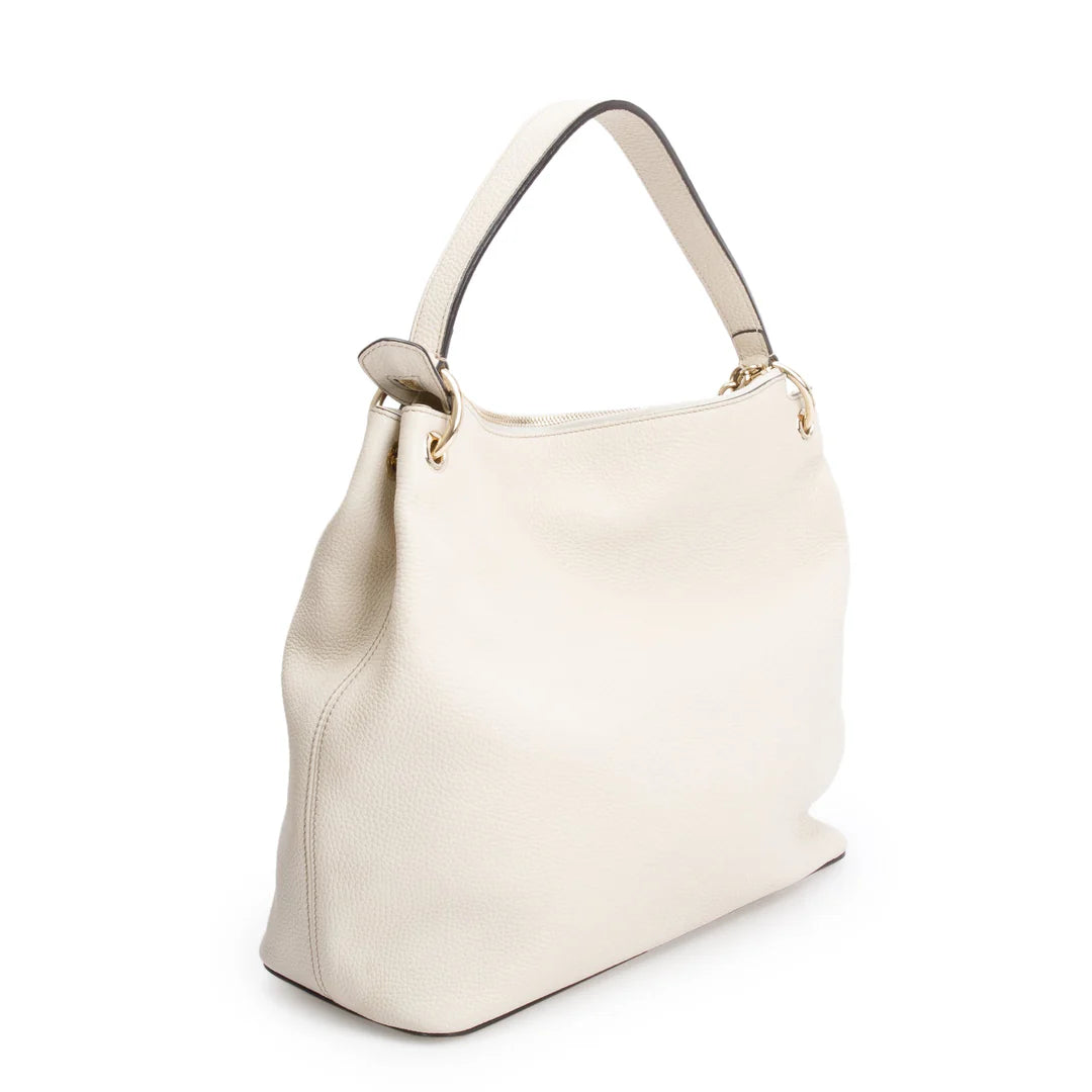 White Pebbled Calfskin Leather Convertible Soho Hobo Bag