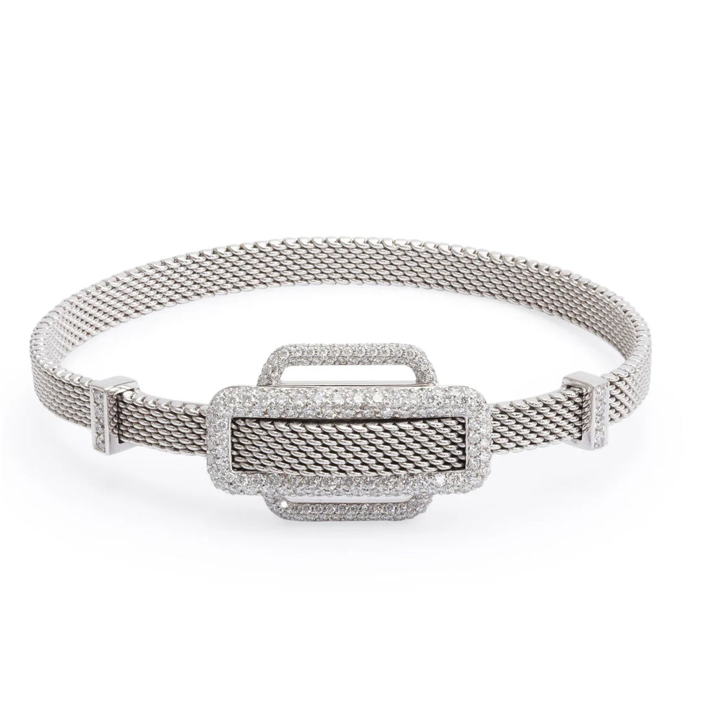 18k White Gold Diamond Attelage d'Or Ribbon Tour Bracelet w/ Box
