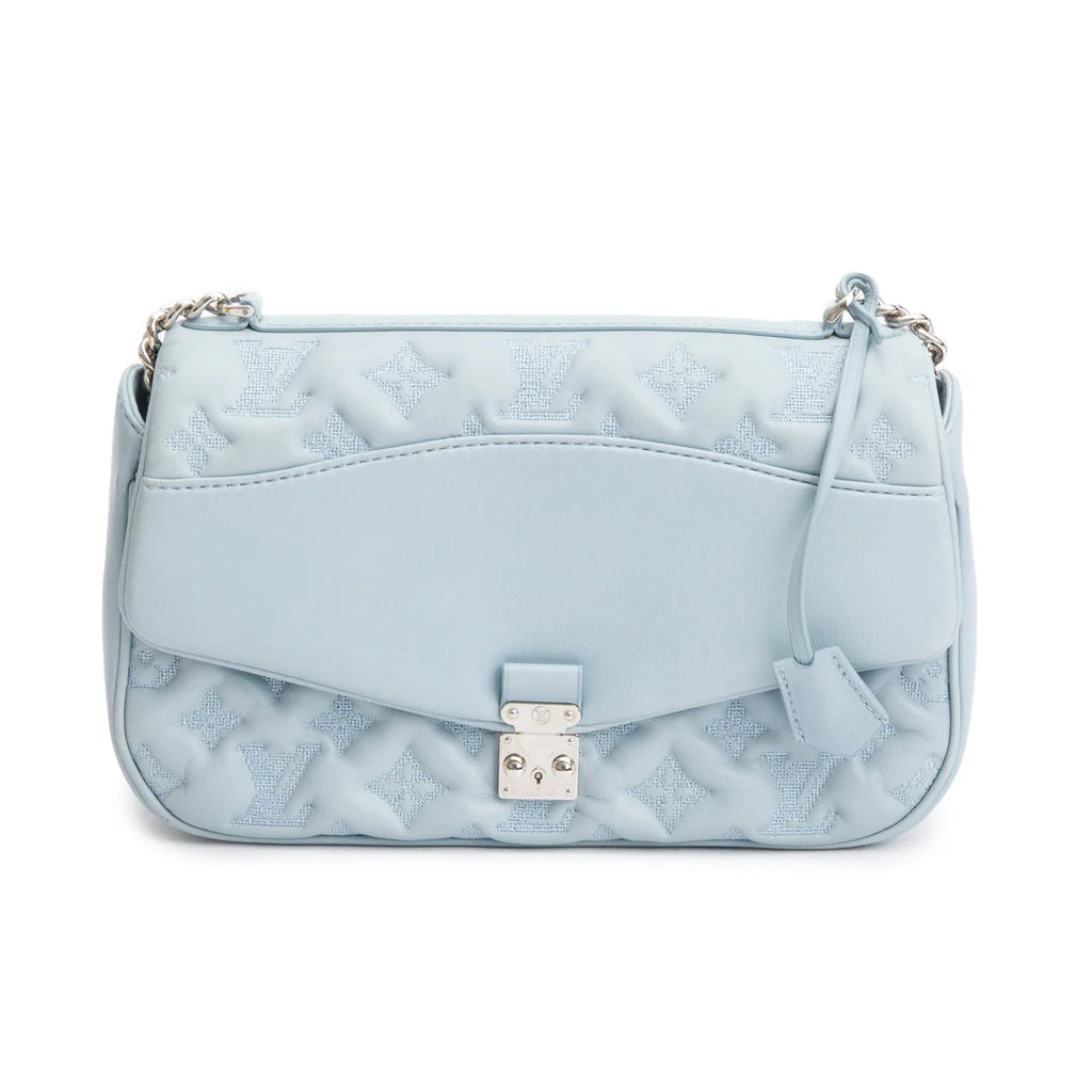 Blue Lambskin Mama Broderie Bag