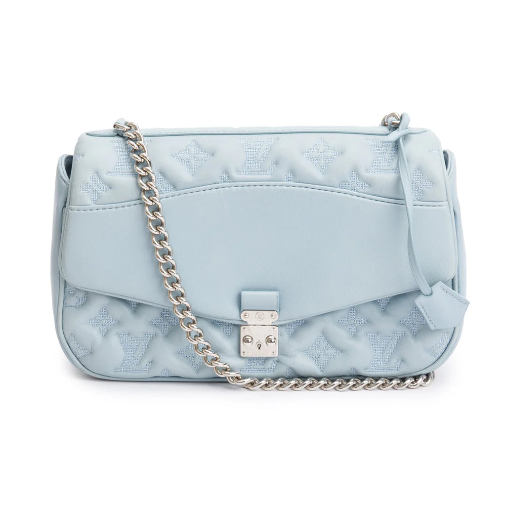 Blue Lambskin Mama Broderie Bag