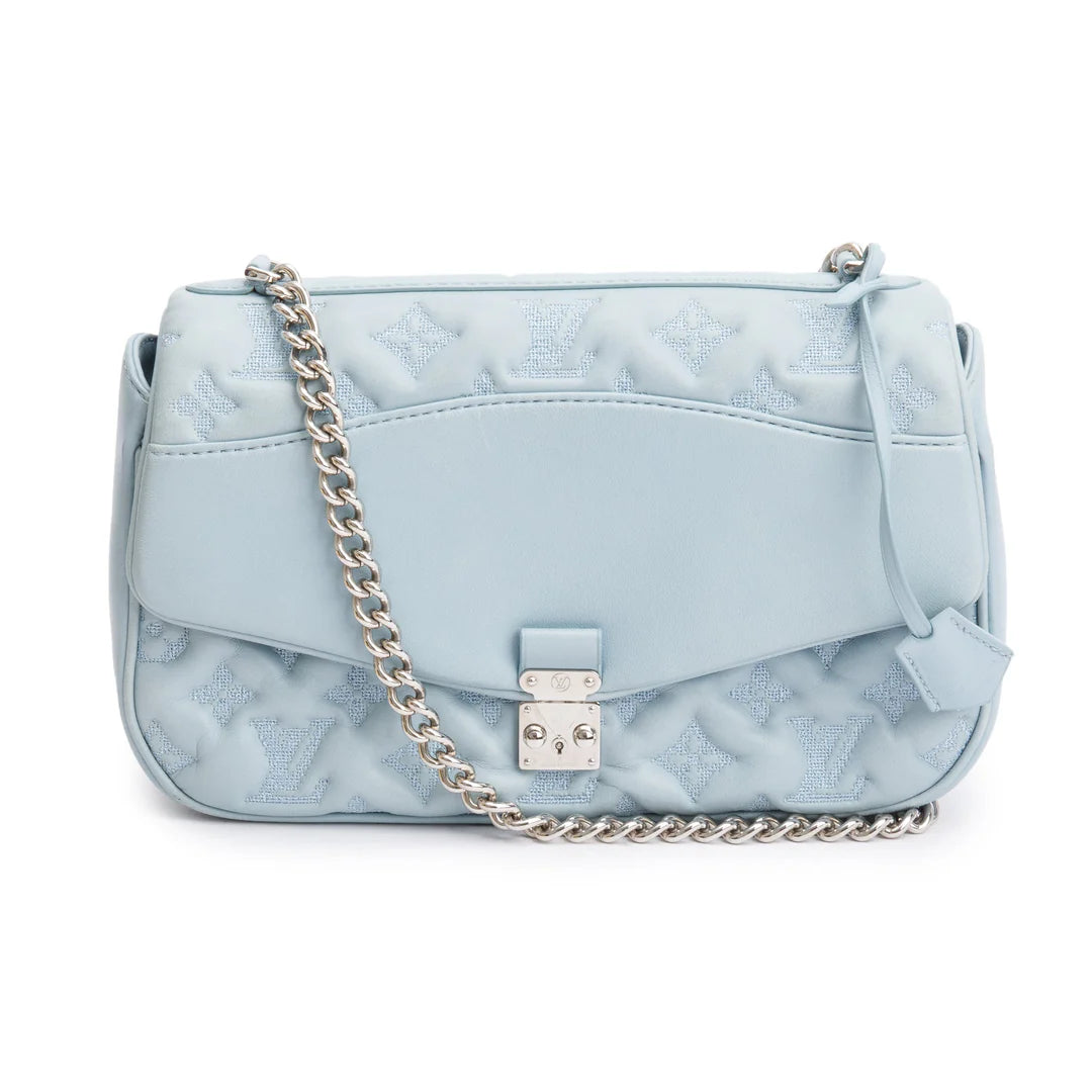 Blue Lambskin Mama Broderie Bag