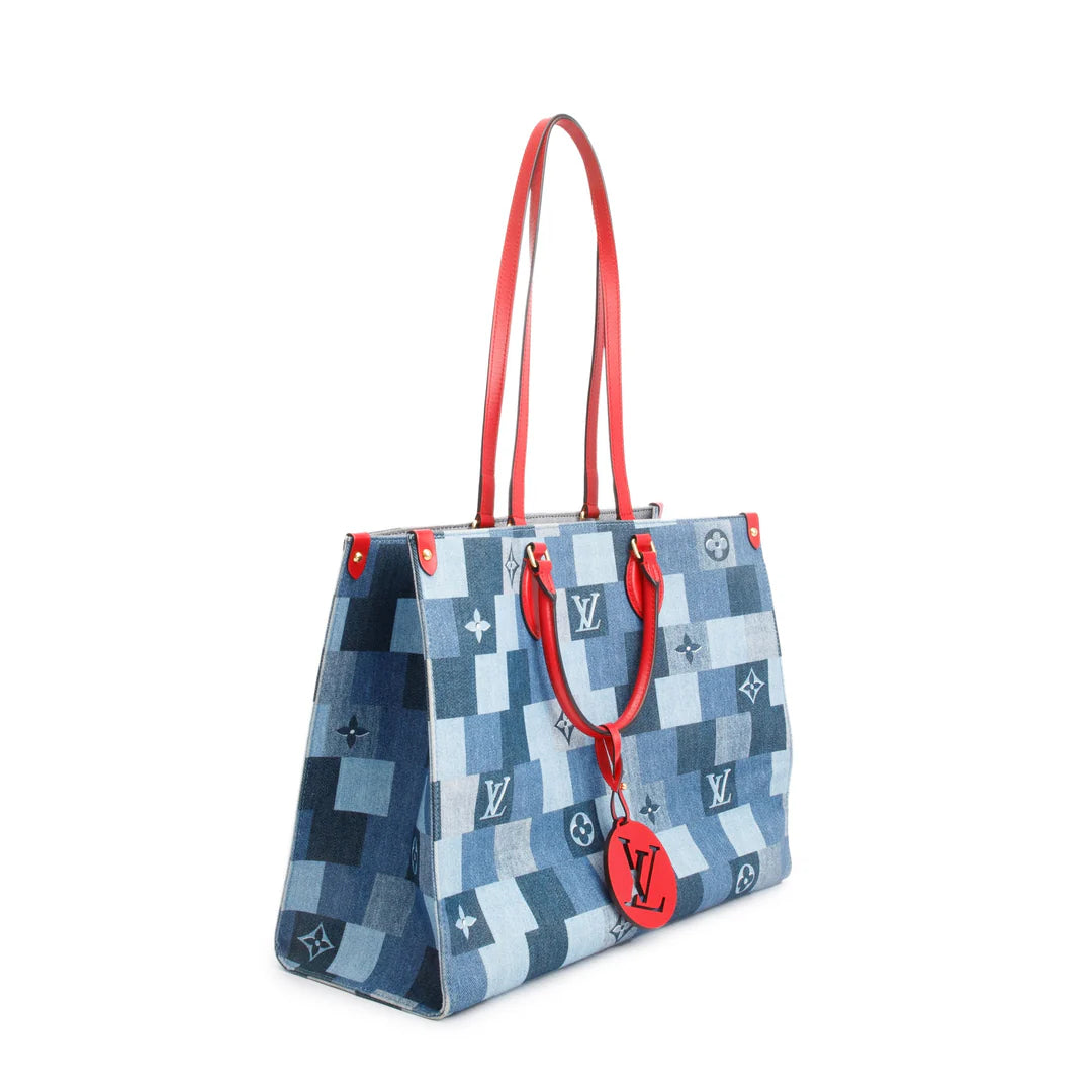 Blue Monogram Damier Denim OnTheGo GM w/ Box &amp; Receipt