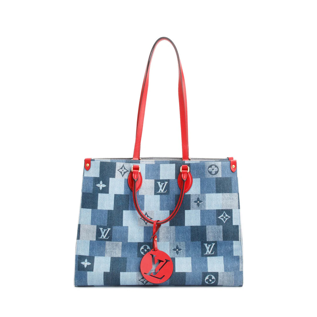 Blue Monogram Damier Denim OnTheGo GM w/ Box &amp; Receipt